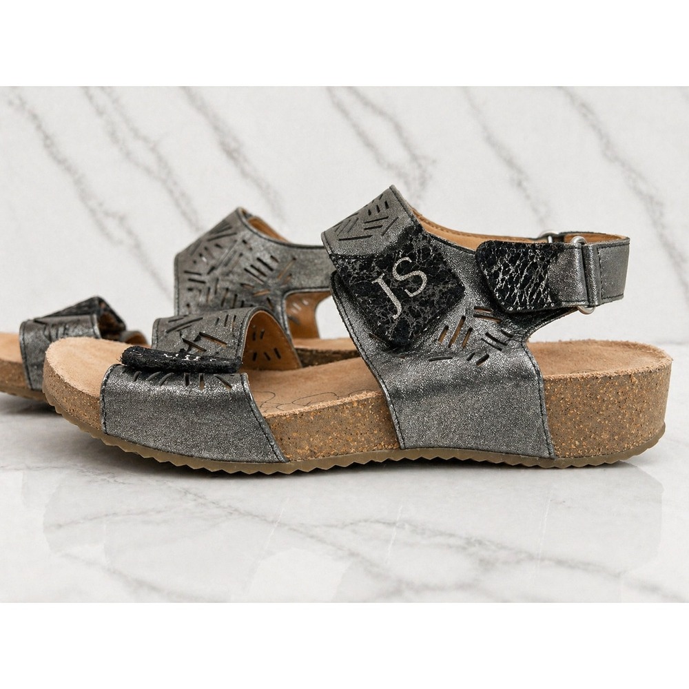 Josef Seibel Rosalie 13 Pewter Metallic Leather Comfort Sandals Womens 37 US 6.5 - Picture 2 of 5